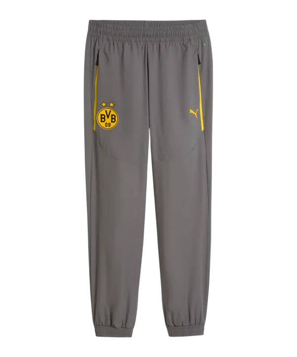puma borussia dortmund pumatech woven kalhoty šedé f21