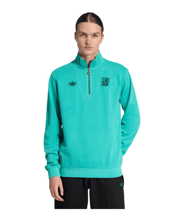 mikina adidas fc liverpool icon s poloviční zipem zelená