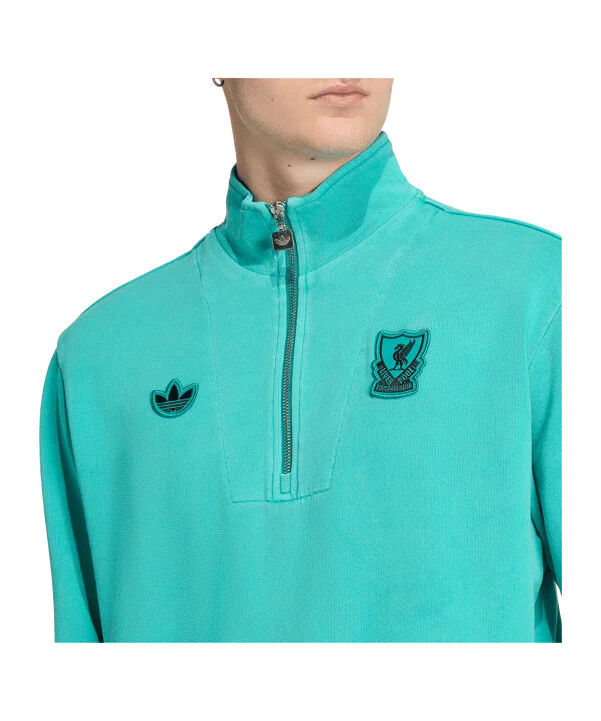 mikina adidas fc liverpool icon s poloviční zipem zelená