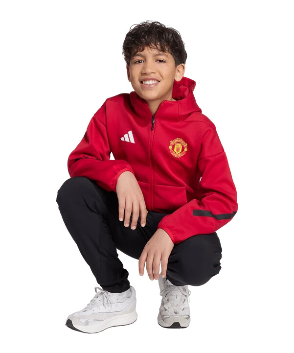 dětská mikina s kapucí adidas manchester united anthem červená