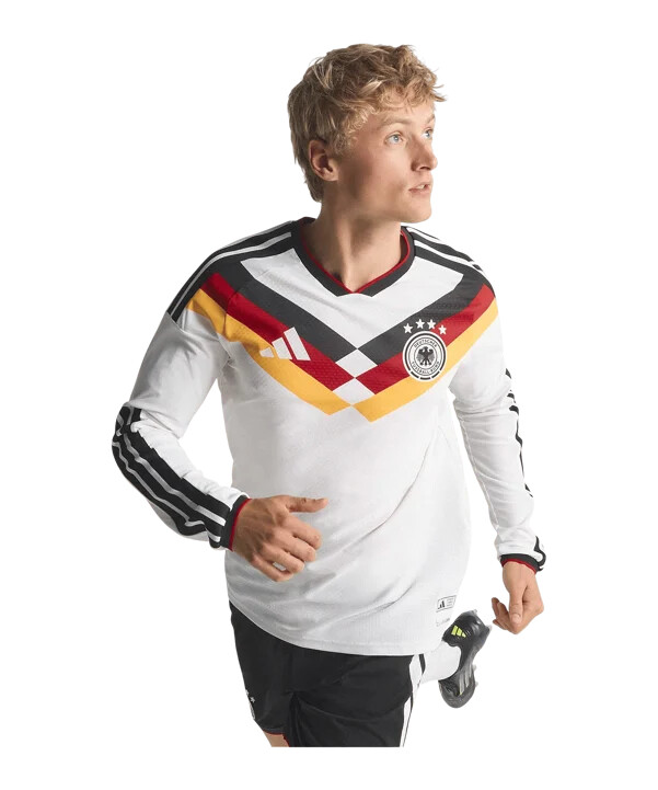 adidas dfb německo autentický domácí dres s dlouhým rukávem na mistrovství světa 2026 bílý