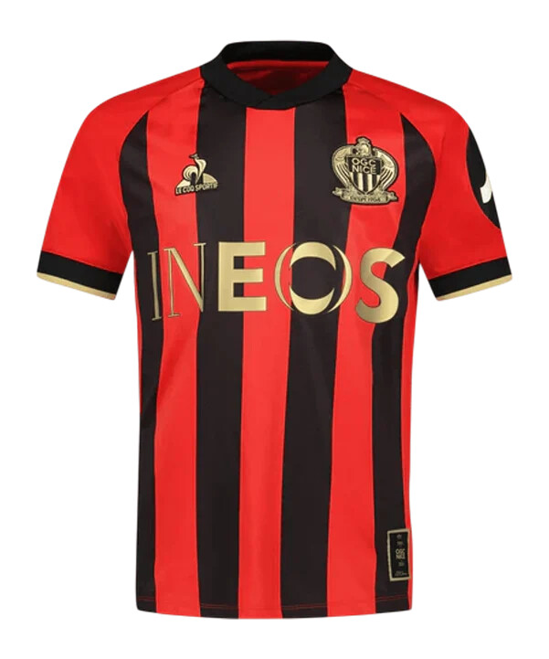le coq sportif ogc pěkný domácí dres 20242025 dětský červený