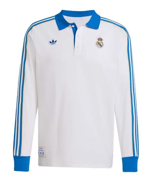 adidas real madrid icon polo tričko s dlouhým rukávem bílé