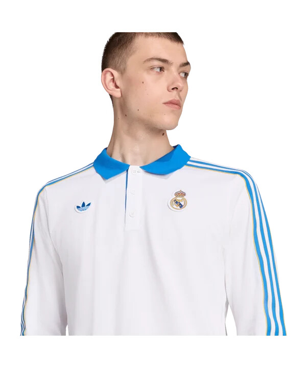 adidas real madrid icon polo tričko s dlouhým rukávem bílé