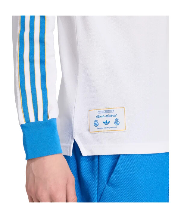 adidas real madrid icon polo tričko s dlouhým rukávem bílé