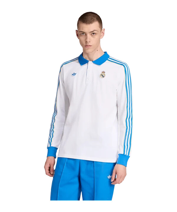 adidas real madrid icon polo tričko s dlouhým rukávem bílé