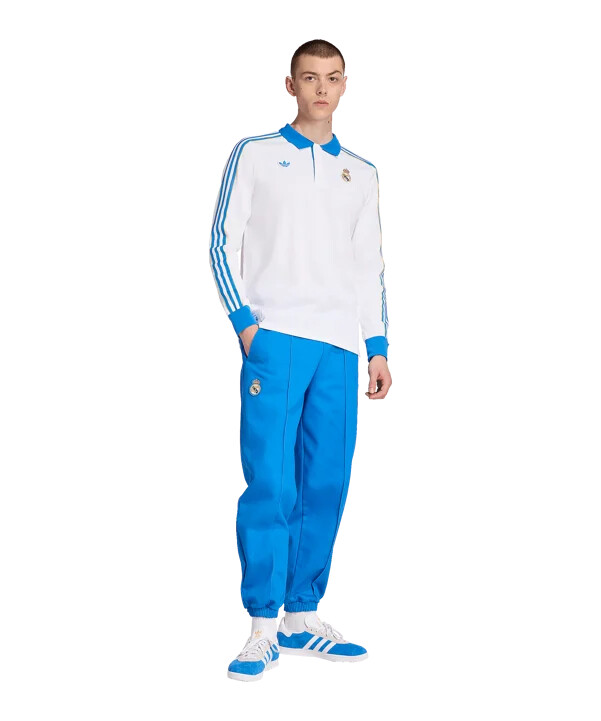 adidas real madrid icon polo tričko s dlouhým rukávem bílé